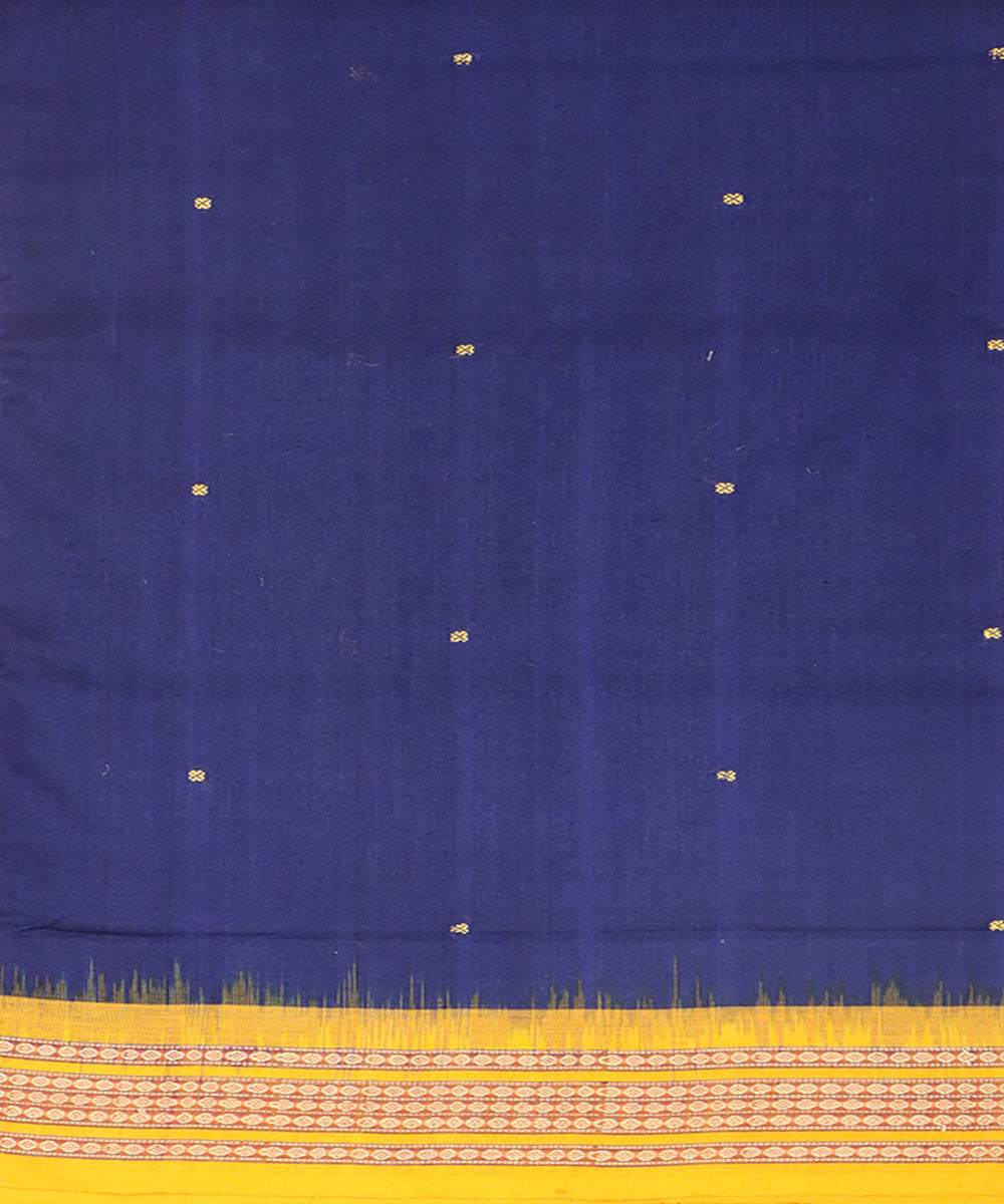 Navy blue yellow cotton handwoven bomkai saree