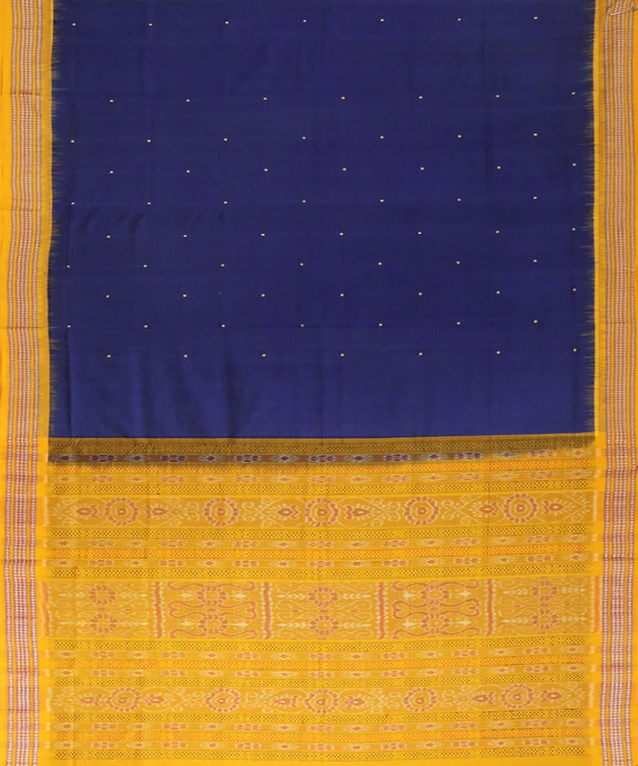 Navy blue yellow cotton handwoven bomkai saree