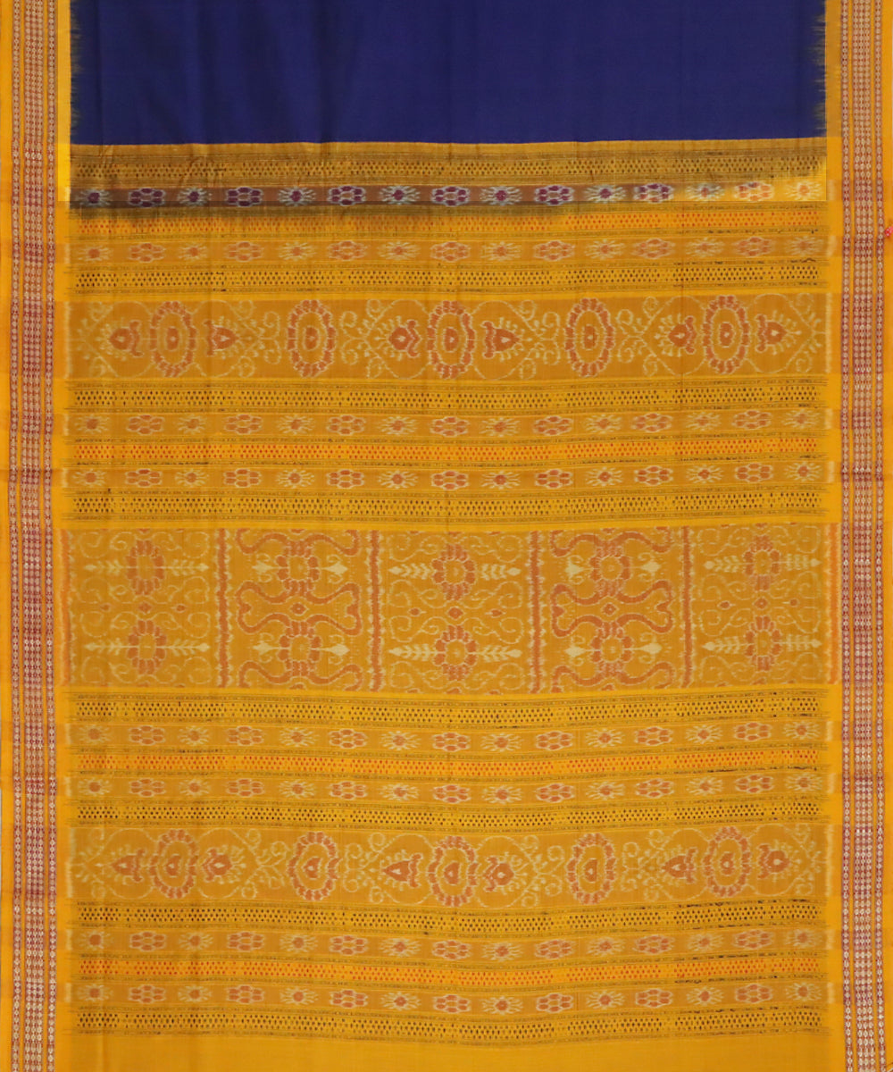Navy blue yellow cotton handwoven bomkai saree