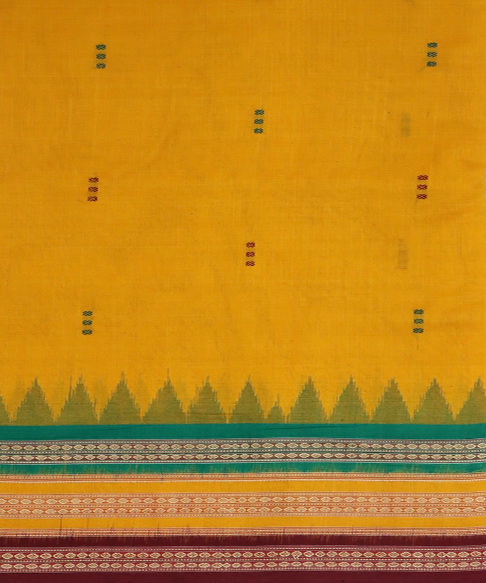 Yellow maroon cotton handwoven bomkai saree