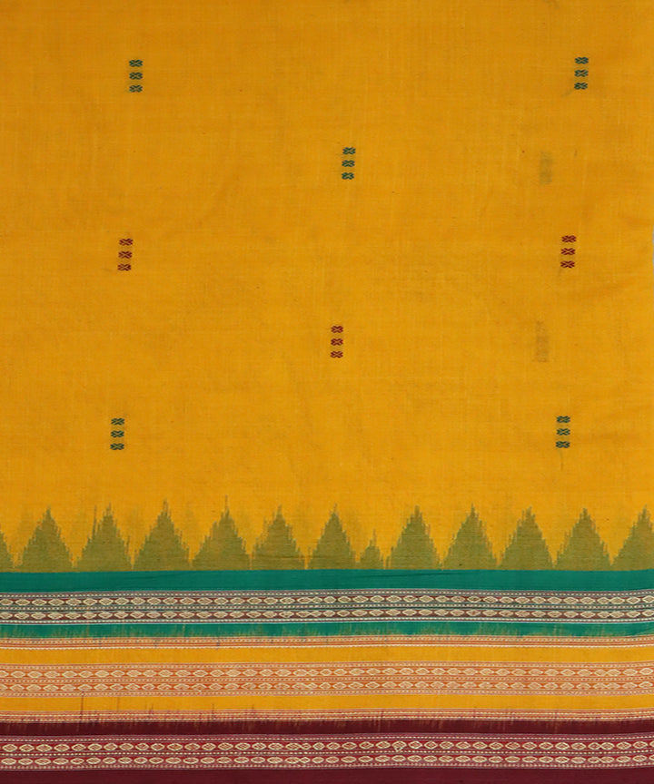 Yellow maroon cotton handwoven bomkai saree