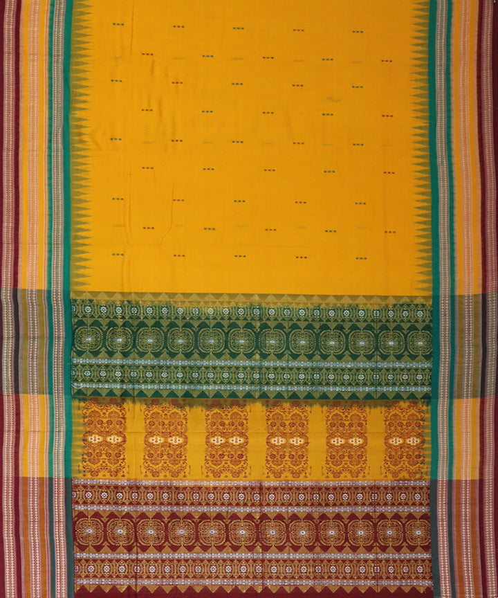 Yellow maroon cotton handwoven bomkai saree