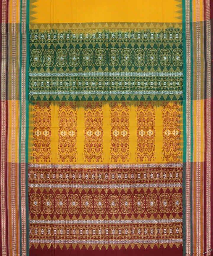 Yellow maroon cotton handwoven bomkai saree