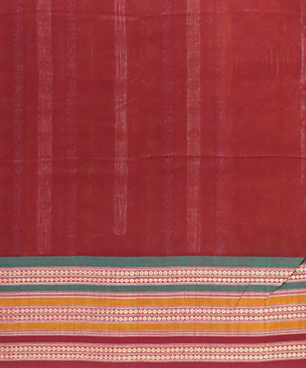 Yellow maroon cotton handwoven bomkai saree