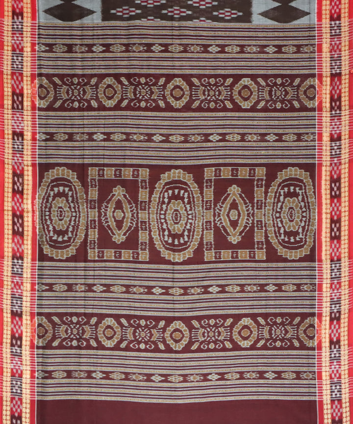 Brown red cotton handwoven sambalpuri saree