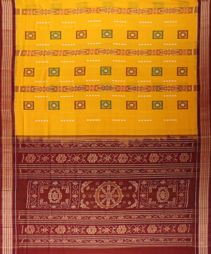 Yellow maroon handwoven bomkai cotton saree