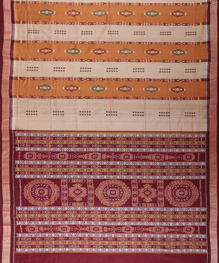 Beige maroon cotton handwoven bomkai saree