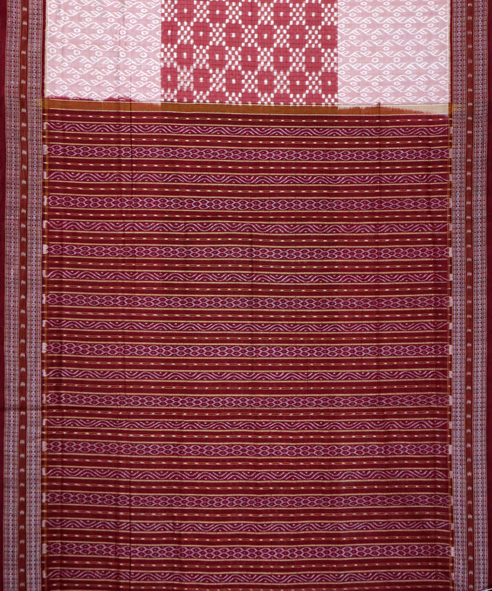 Deep chestnut maroon cotton handwoven sambalpuri saree