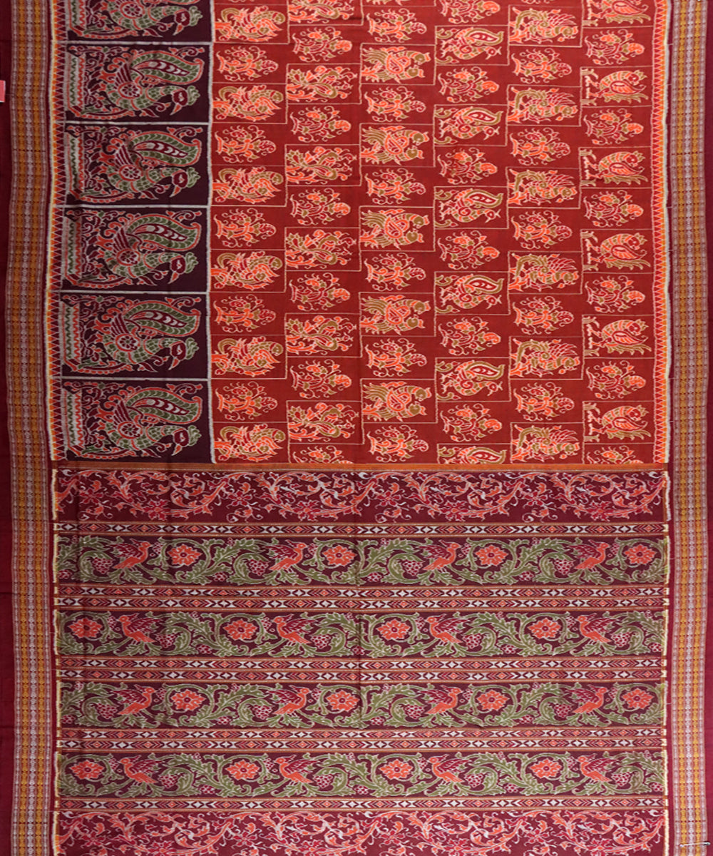 Dark pastel red maroon cotton handwoven sambalpuri saree