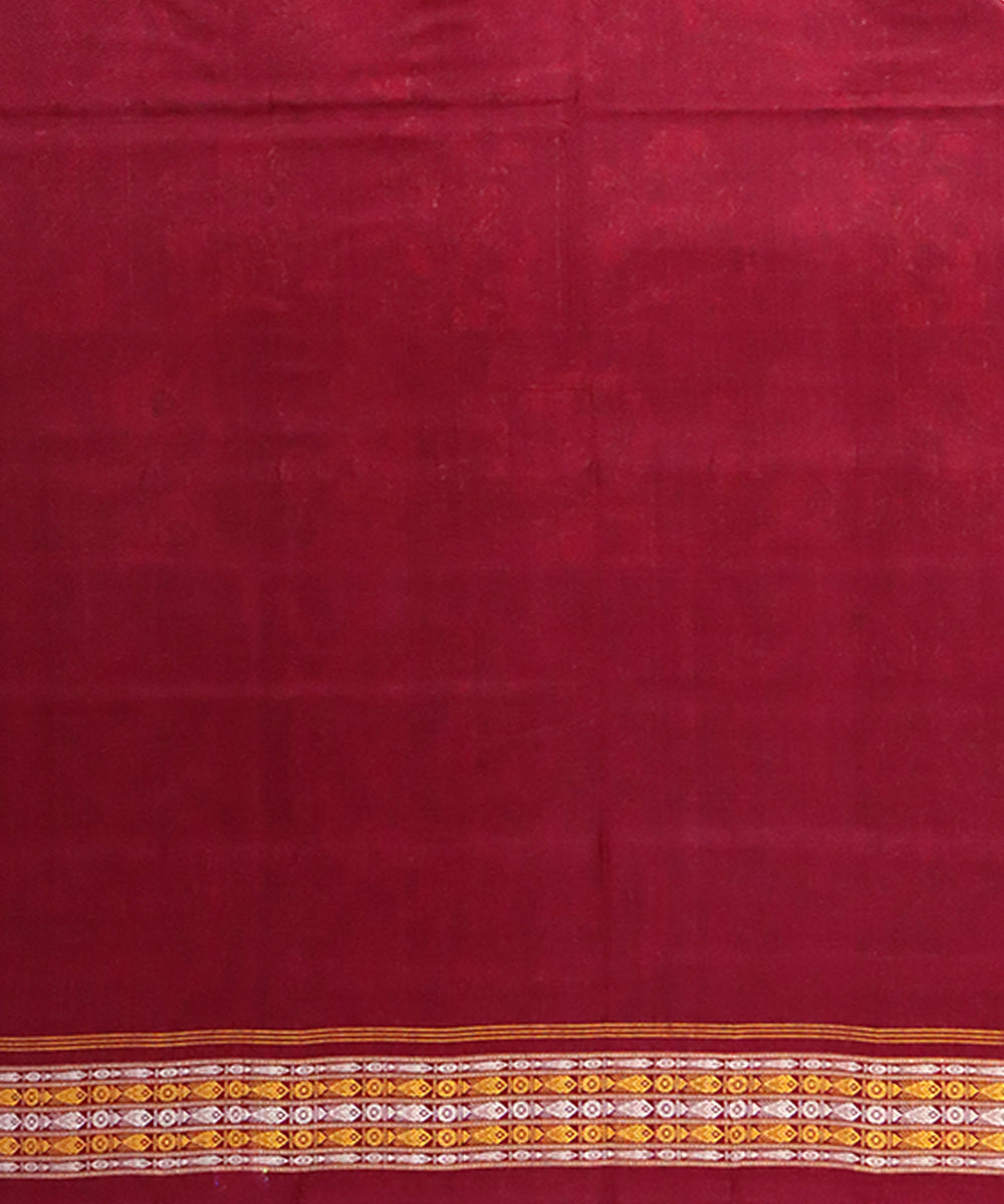 Dark pastel red maroon cotton handwoven sambalpuri saree