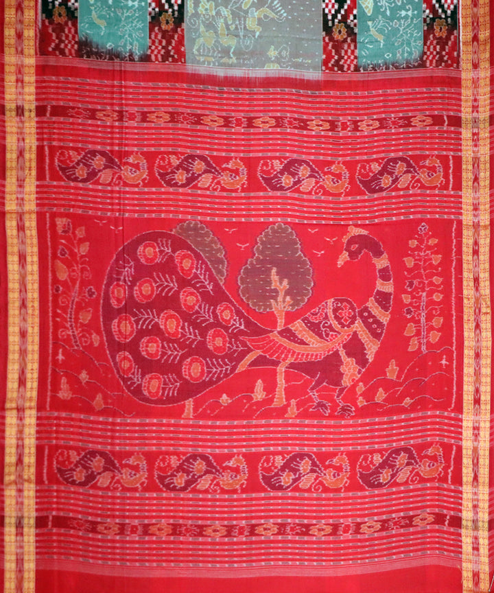 Multicolor red cotton handwoven sambalpuri saree