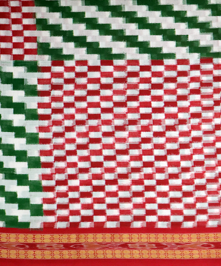 Light green red handwoven bomkai cotton saree