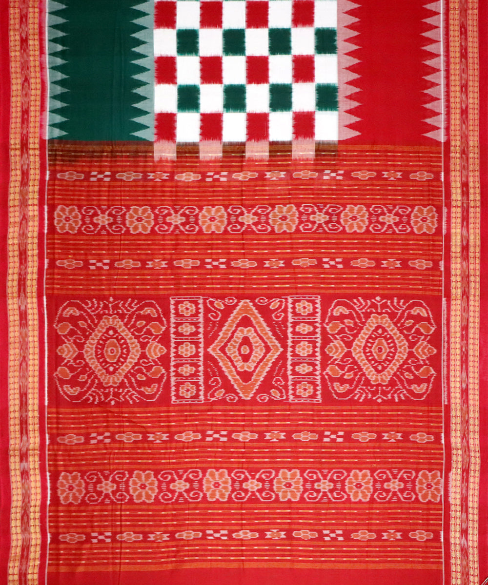 Red green cotton handloom sambalpuri saree