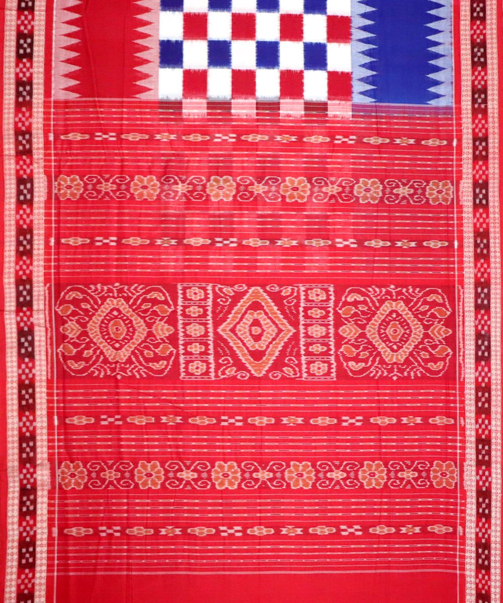 Red blue cotton handloom sambalpuri saree