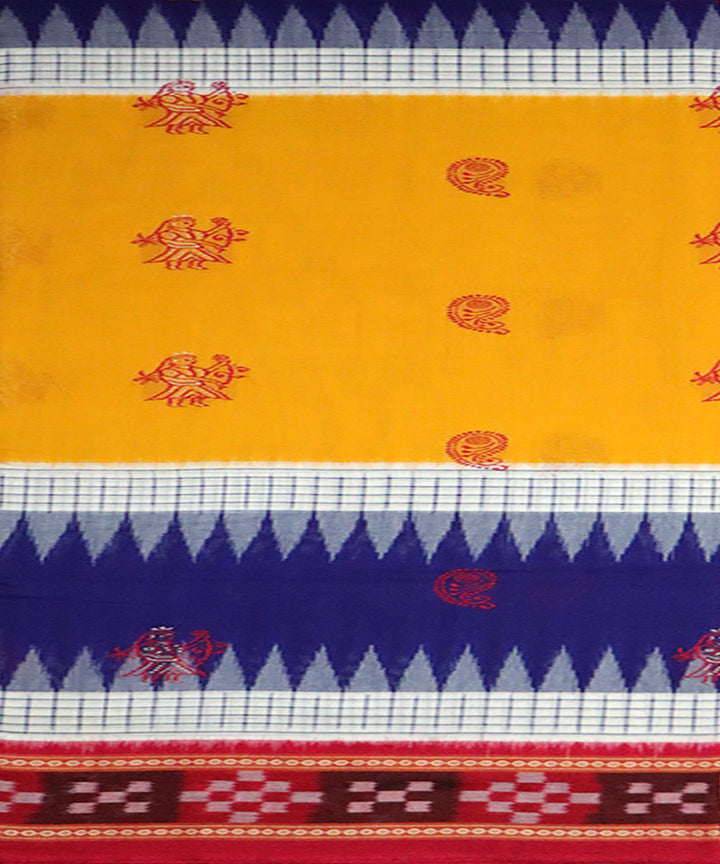 Yellow red, blue cotton handloom bomkai saree