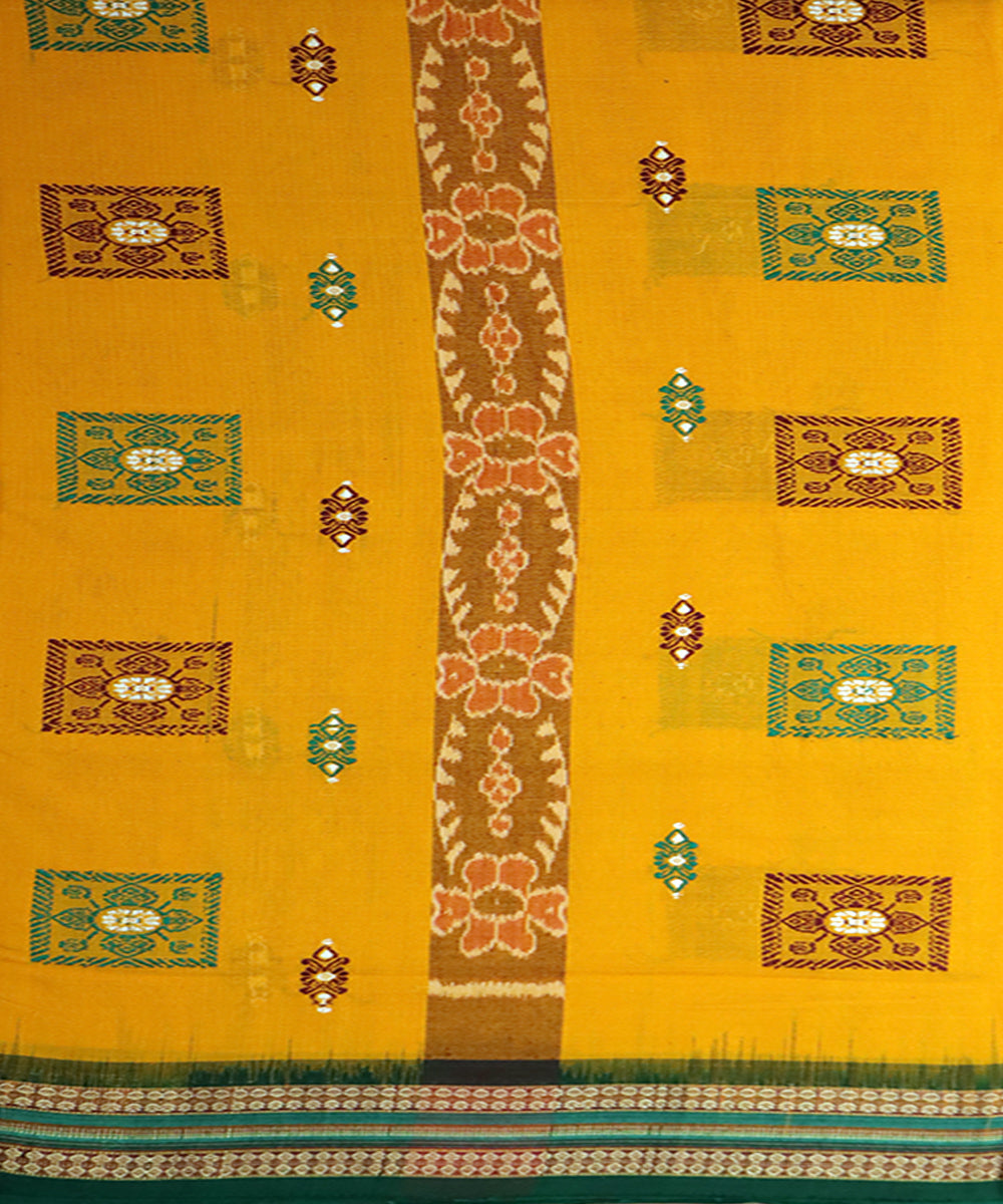 Yellow green cotton handwoven bomkai saree