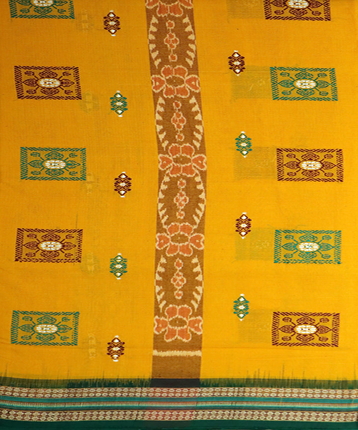 Yellow green cotton handwoven bomkai saree