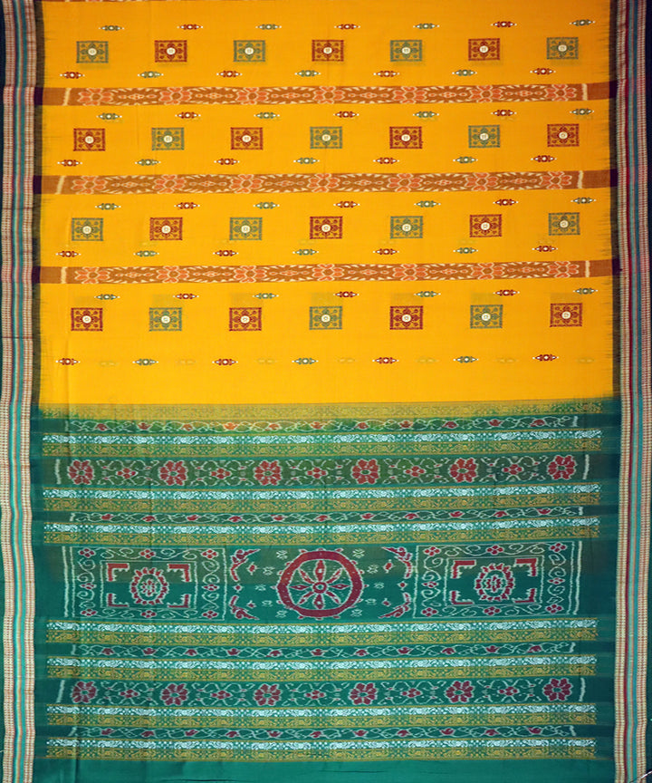 Yellow green cotton handwoven bomkai saree