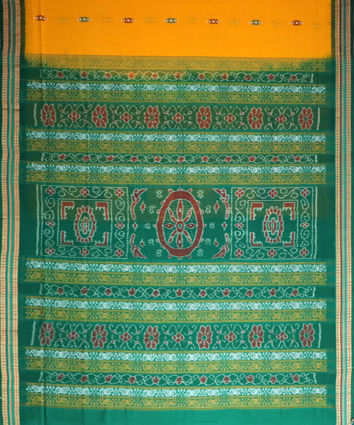 Yellow green cotton handwoven bomkai saree
