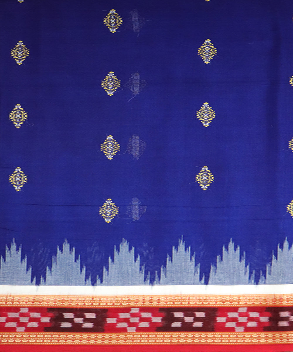 Ink blue red cotton handwoven bomkai saree