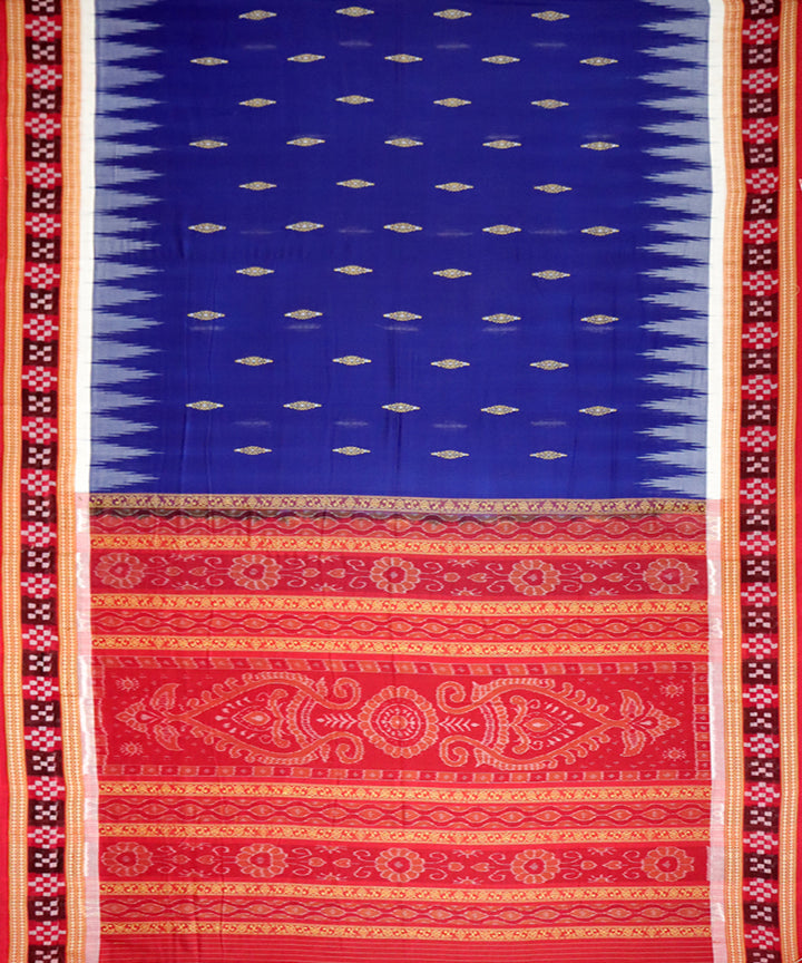 Ink blue red cotton handwoven bomkai saree