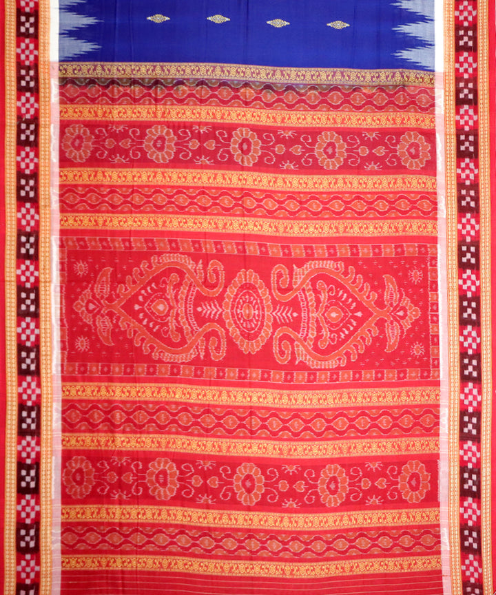 Ink blue red cotton handwoven bomkai saree