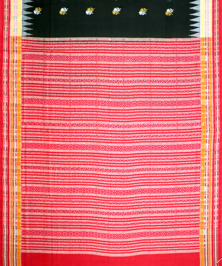 Black red cotton handwoven bomkai saree