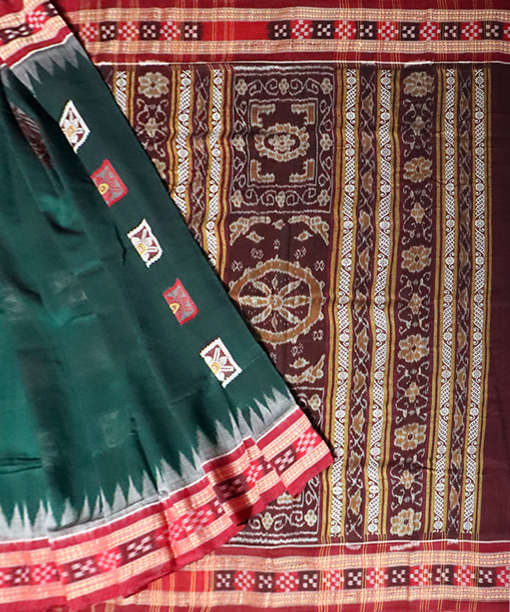Dark green maroon cotton handwoven bomkai saree
