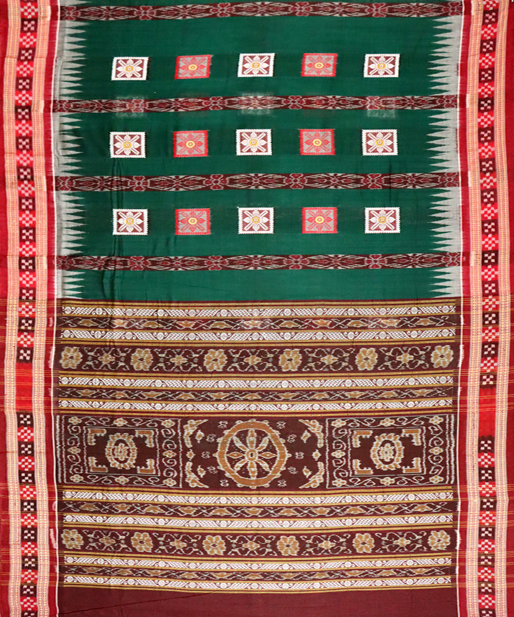 Dark green maroon cotton handwoven bomkai saree