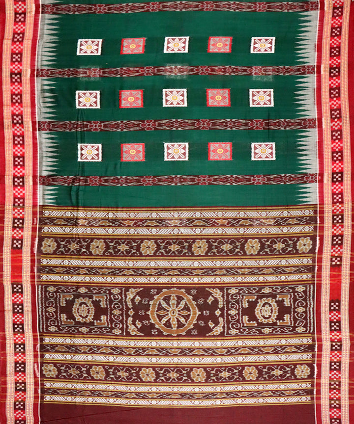 Dark green maroon cotton handwoven bomkai saree