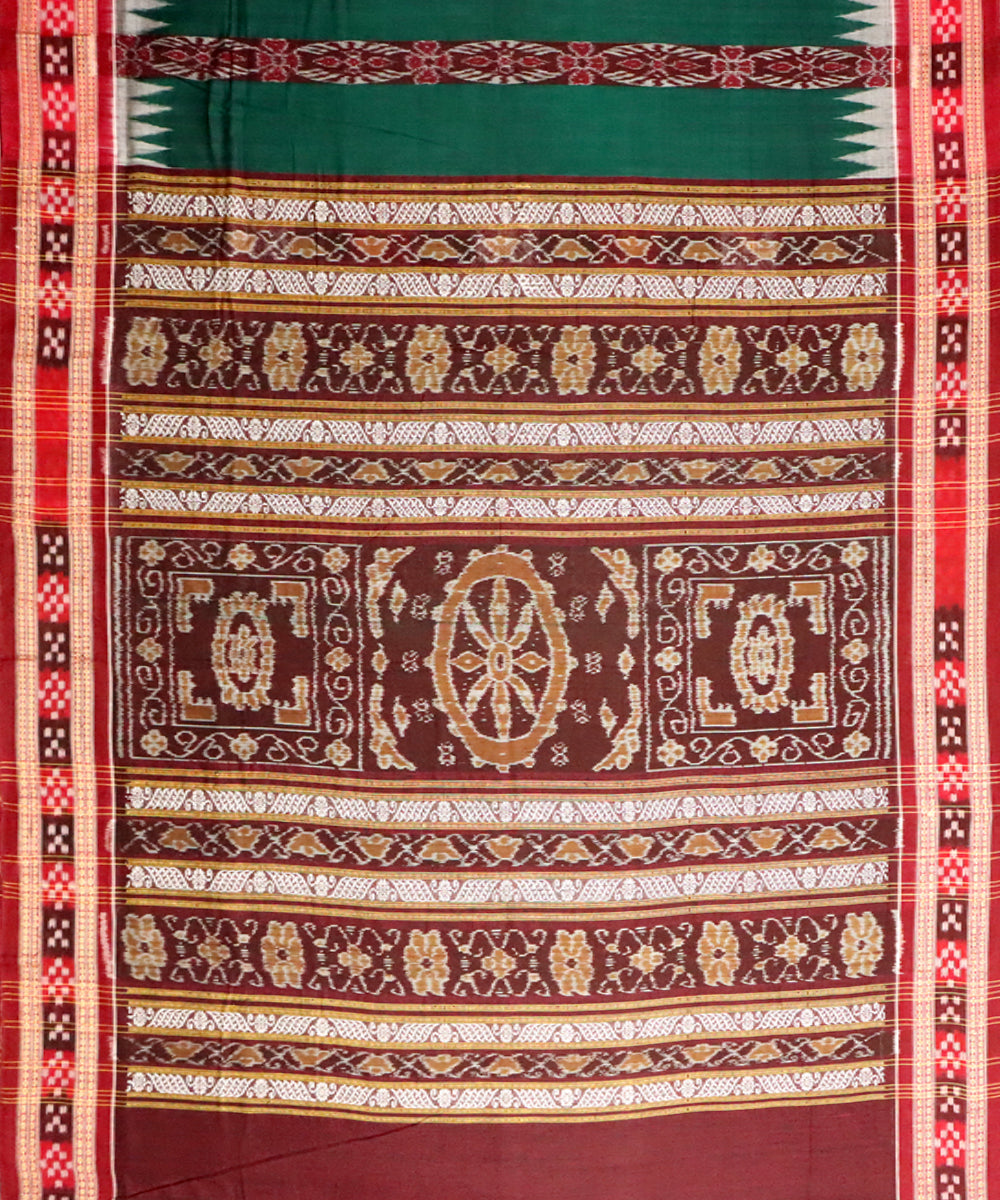 Dark green maroon cotton handwoven bomkai saree