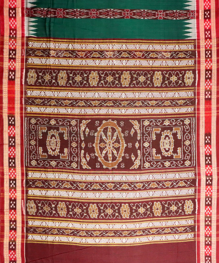 Dark green maroon cotton handwoven bomkai saree