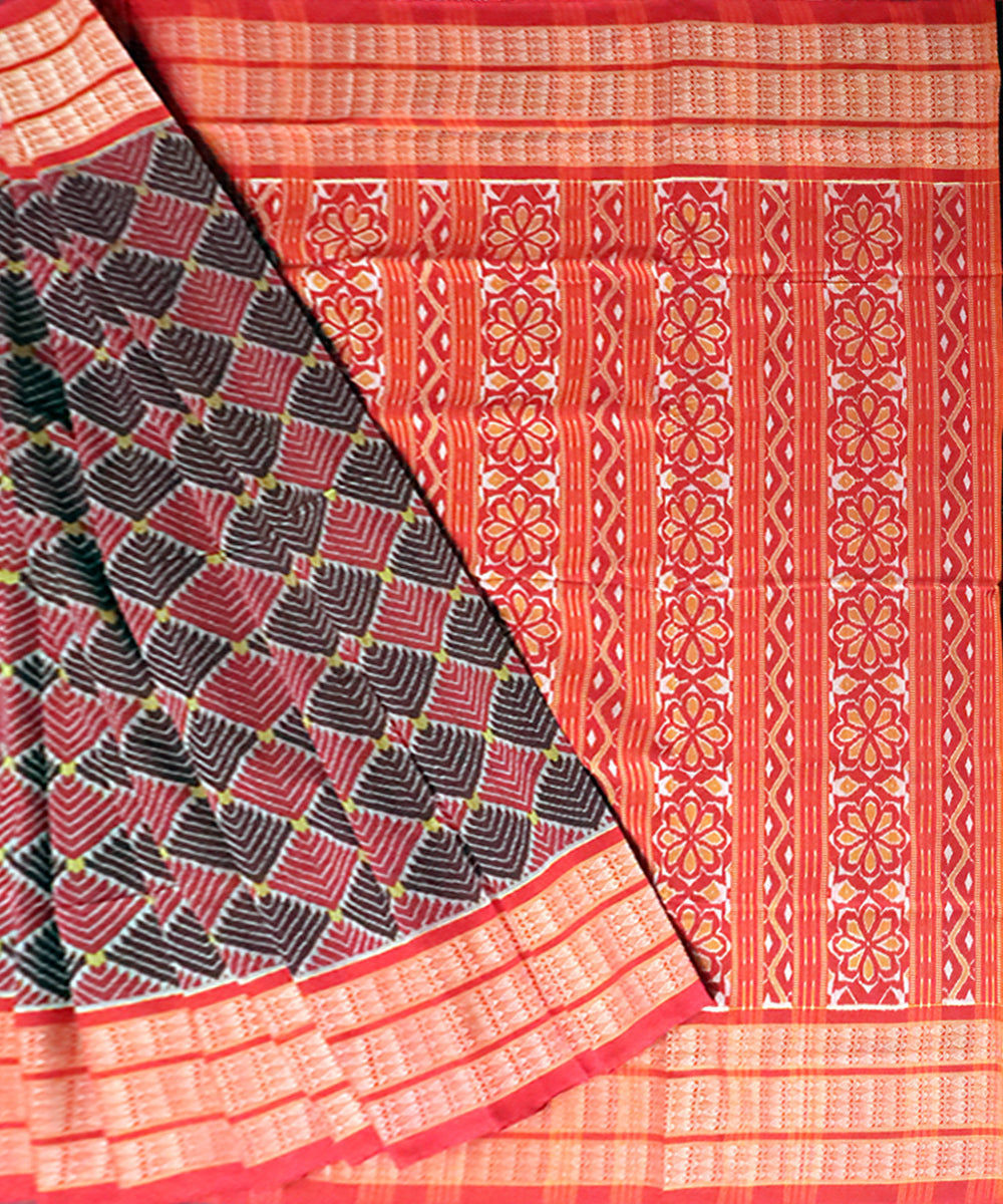Firebrick red cotton handwoven sambalpuri saree