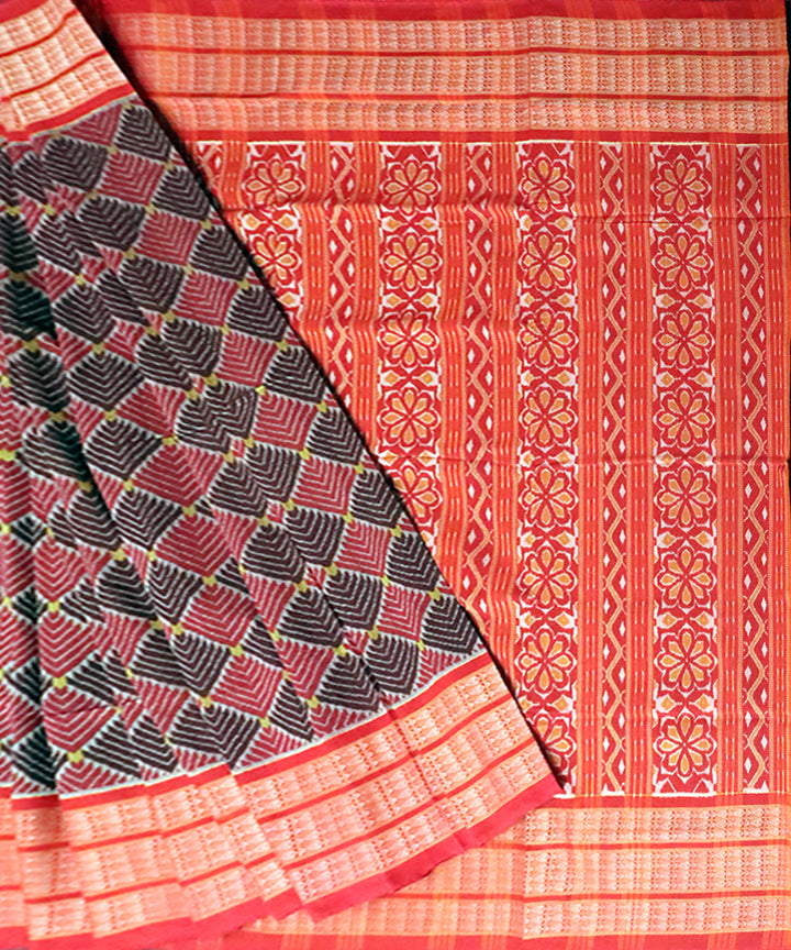 Firebrick red cotton handwoven sambalpuri saree