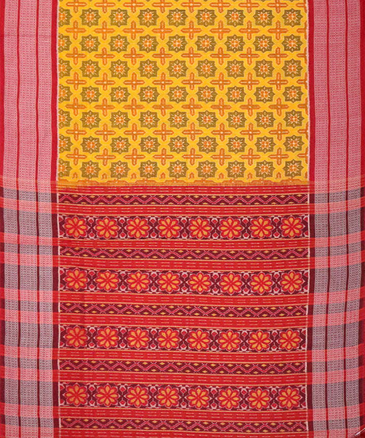 Yellow red cotton handwoven sambalpuri saree