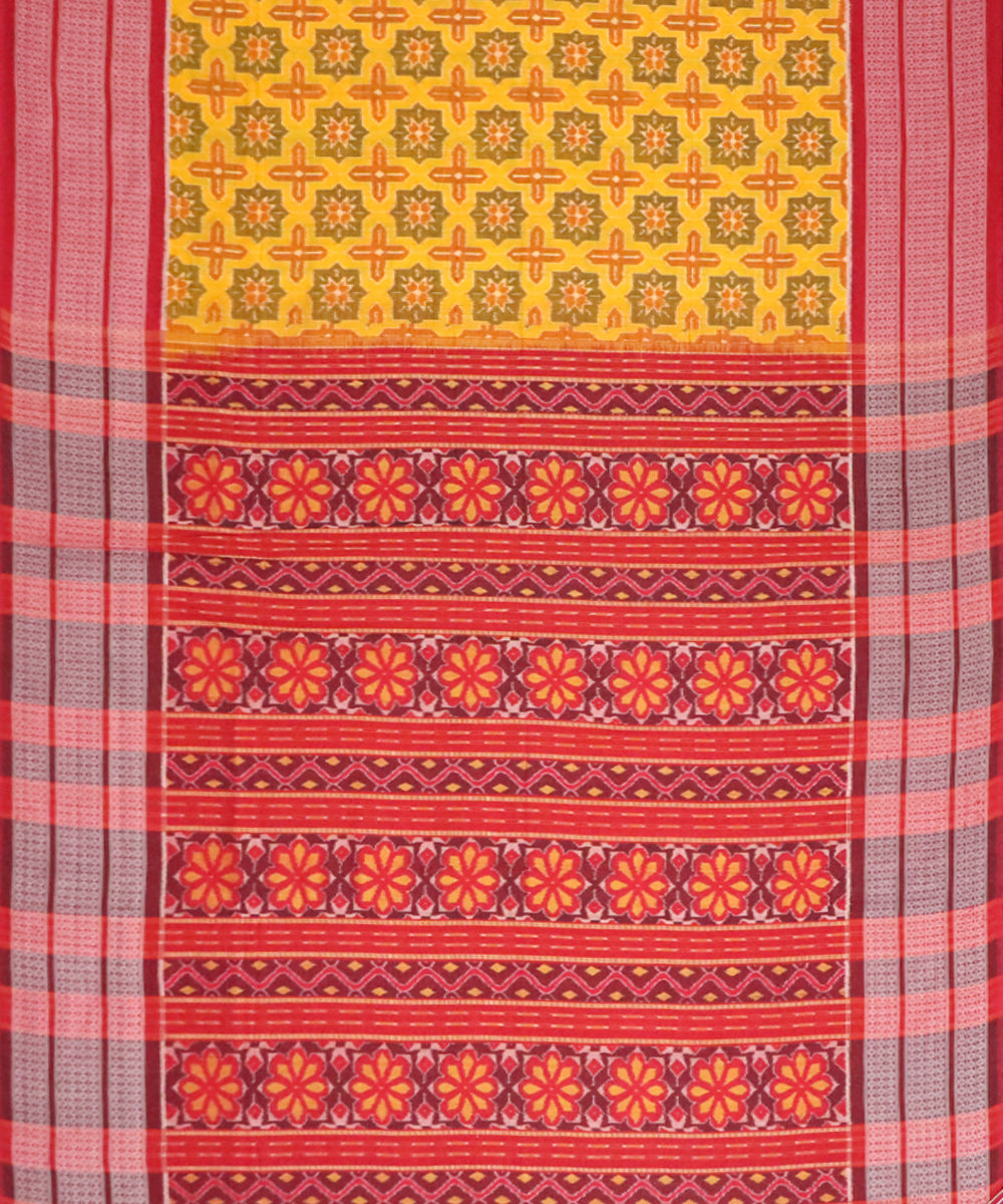 Yellow red cotton handwoven sambalpuri saree