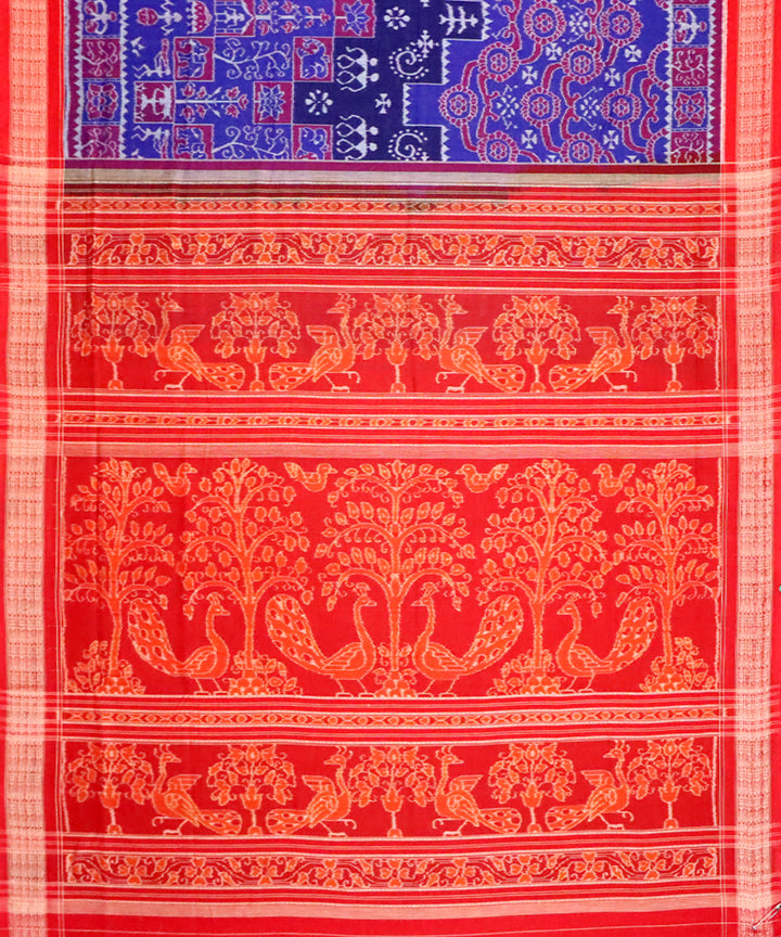 Navy blue red cotton handwoven sambalpuri saree