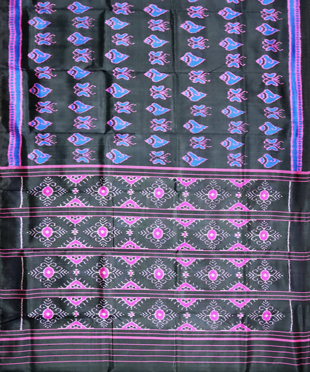Black navy blue, blue-violet silk handwoven khandua saree