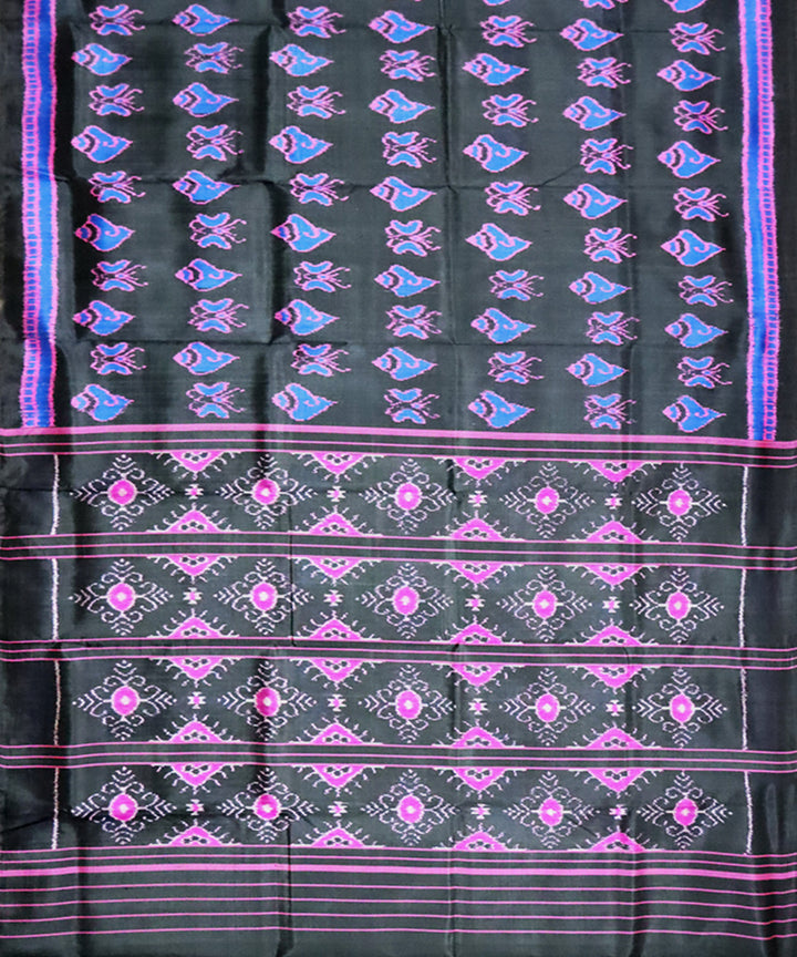 Black navy blue, blue-violet silk handwoven khandua saree