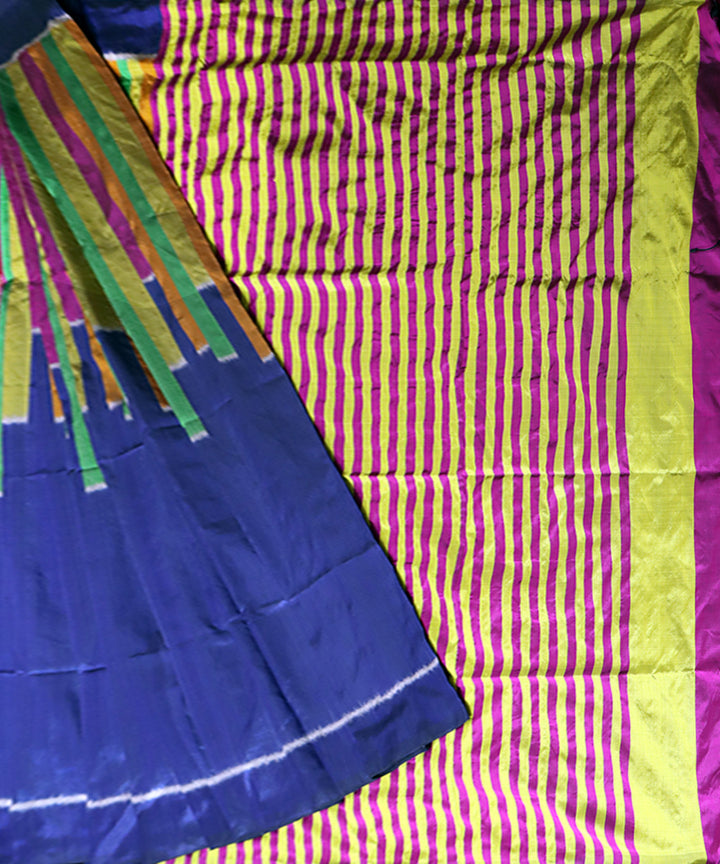 Navy blue multicolour silk handwoven khandua saree