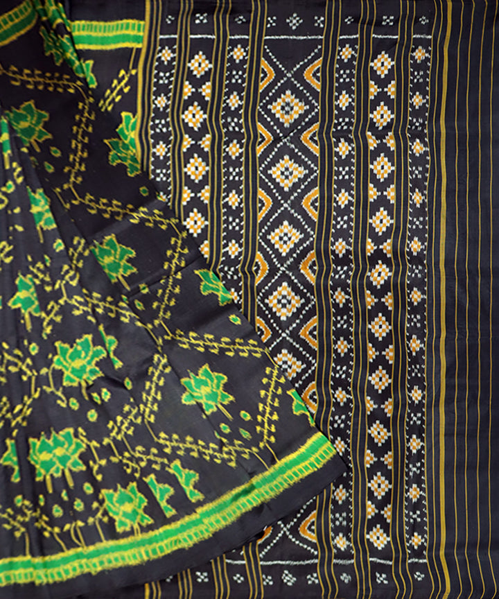 Black light green silk handwoven khandua saree