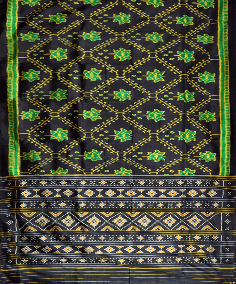 Black light green silk handwoven khandua saree