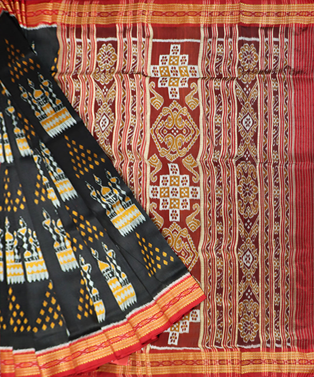 Black red silk handwoven khandua saree