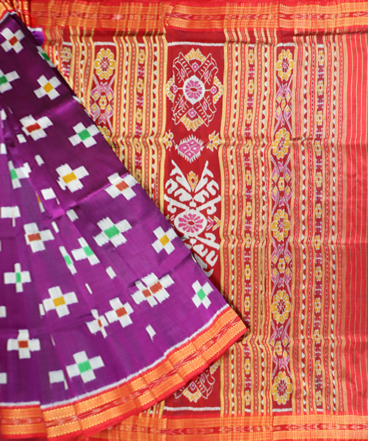 Purple red handwoven khandua silk saree