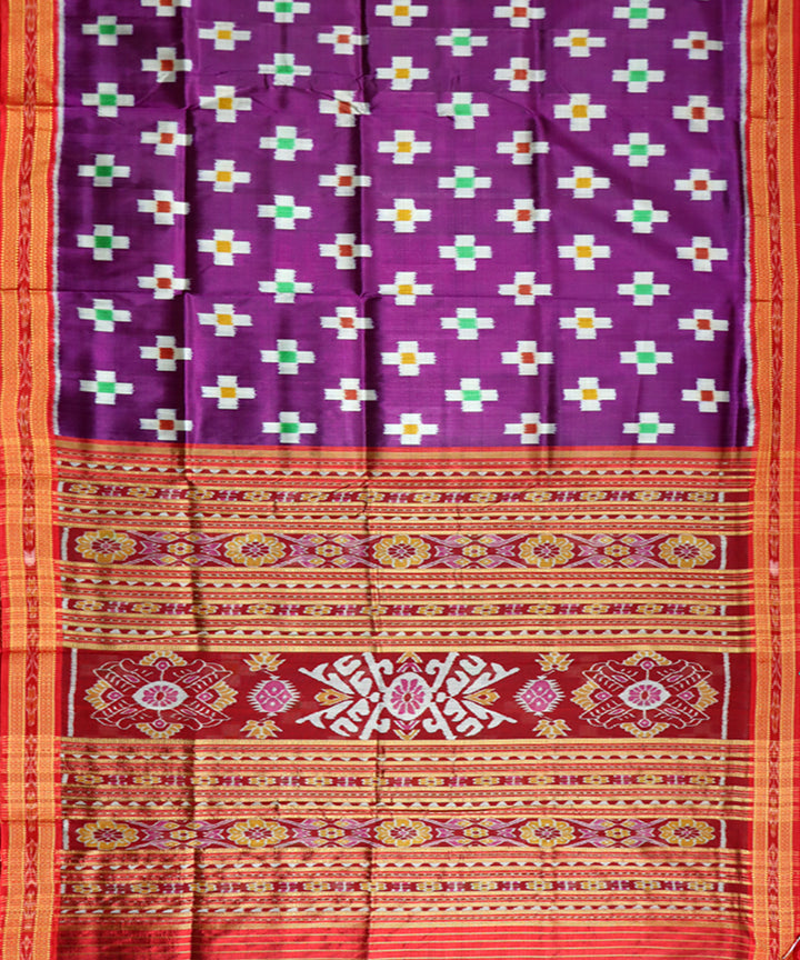 Purple red handwoven khandua silk saree