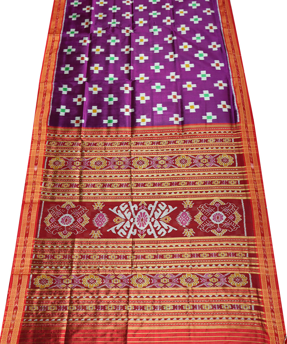 Purple red handwoven khandua silk saree