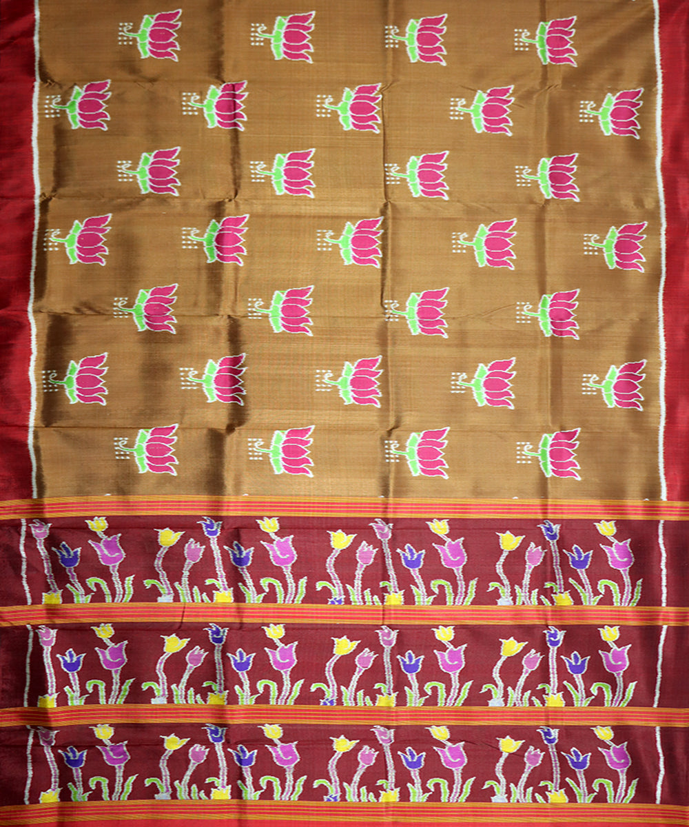 Chestnut brown maroon silk handwoven khandua saree