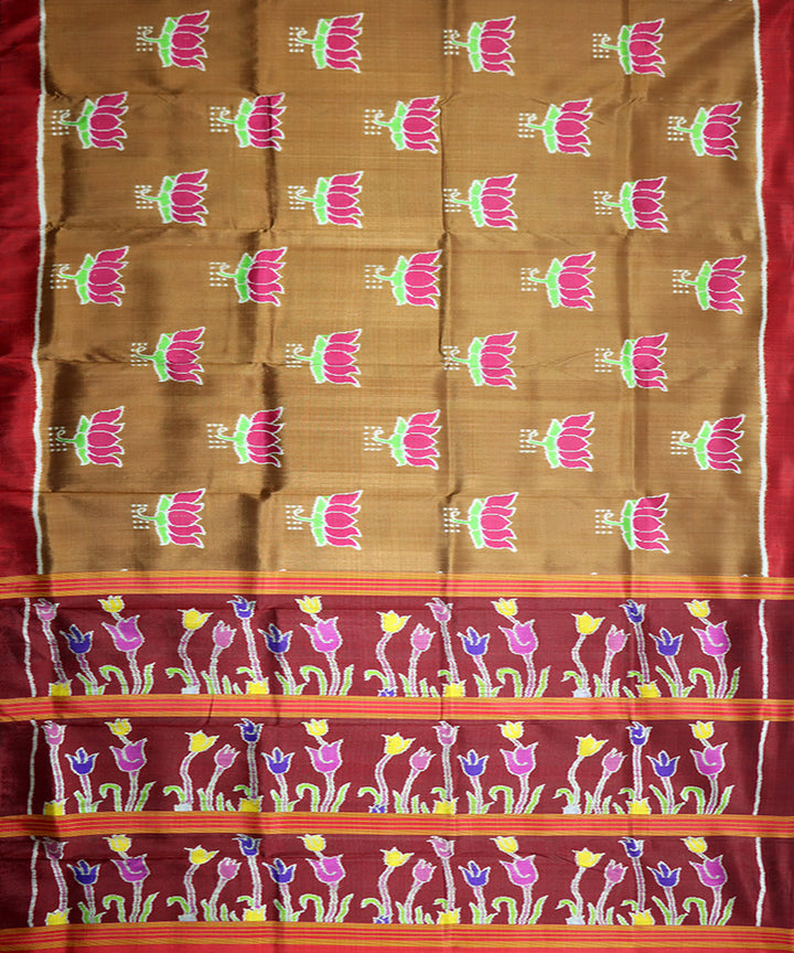 Chestnut brown maroon silk handwoven khandua saree