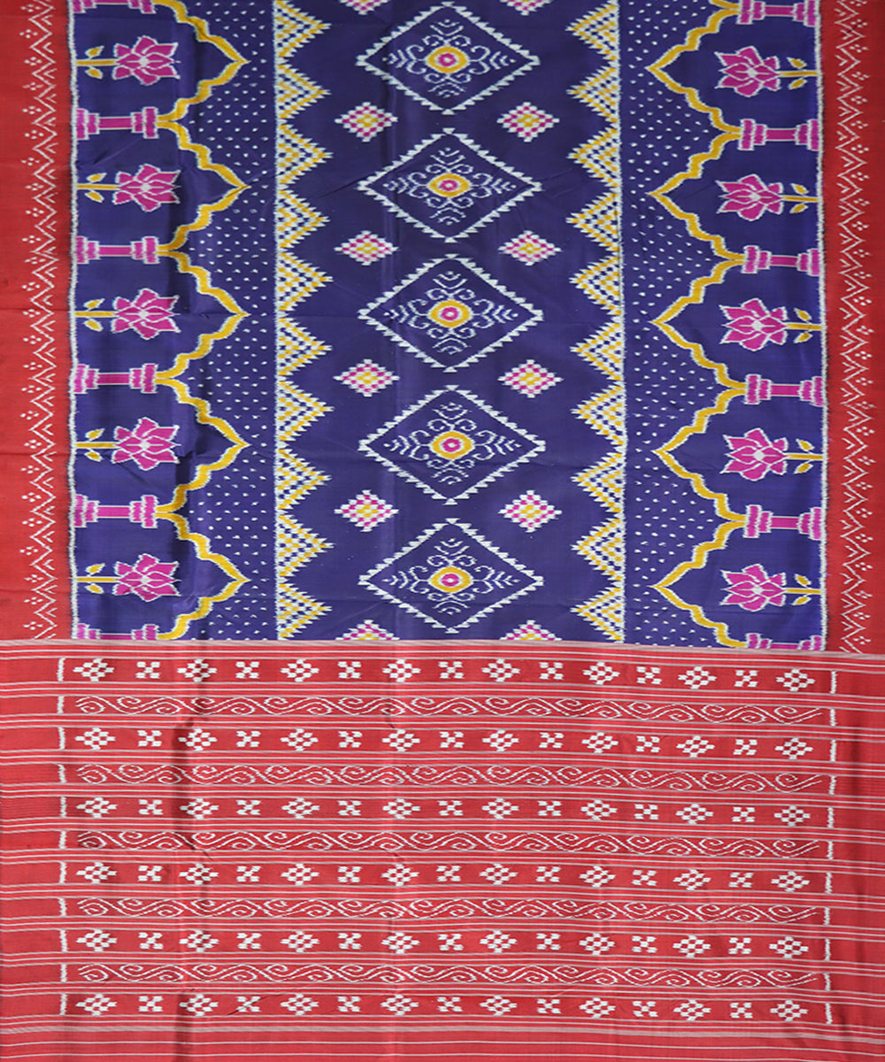 Ink blue maroon handwoven patli khandua silk saree