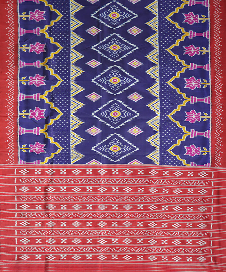 Ink blue maroon handwoven patli khandua silk saree